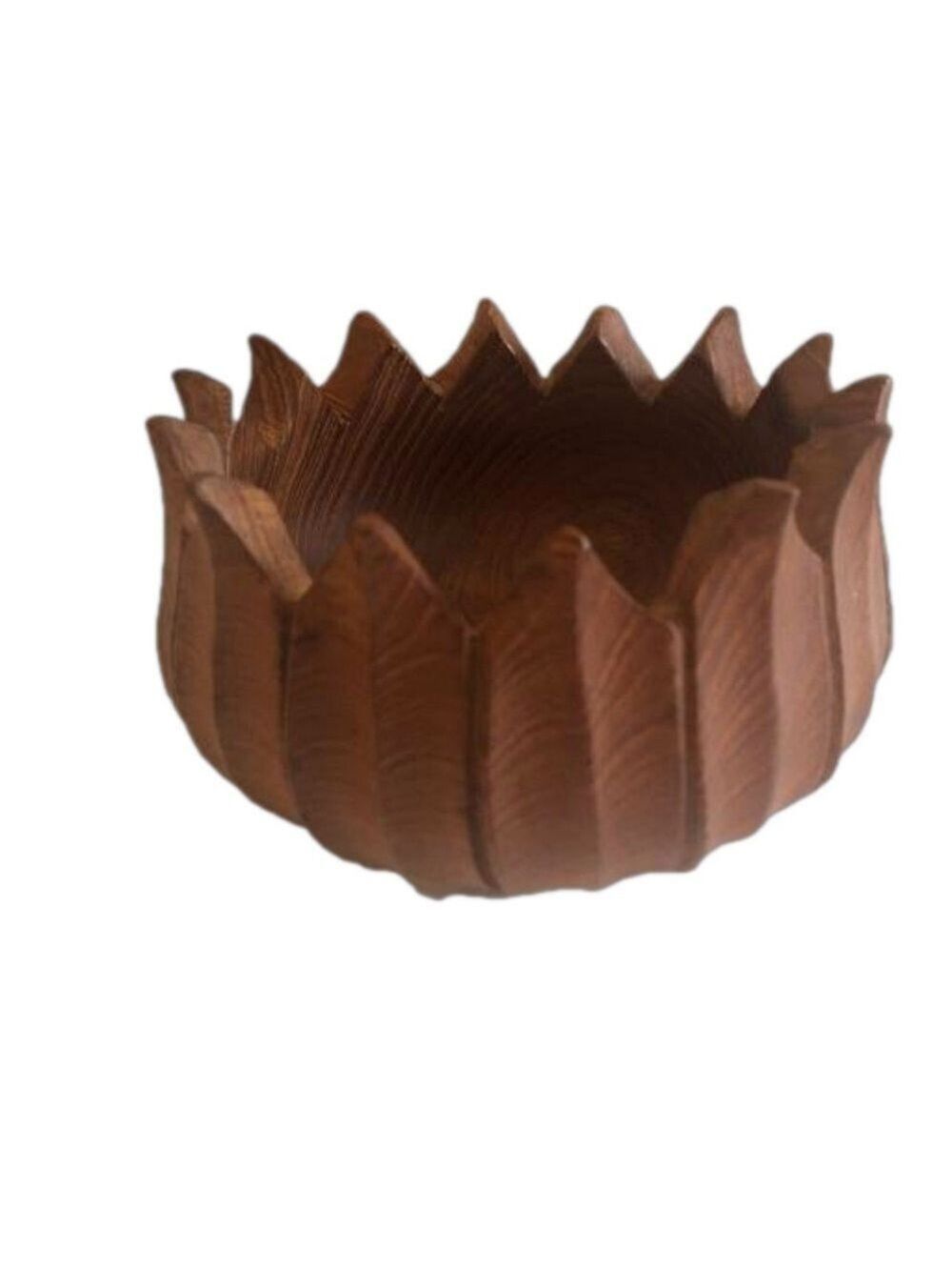 Solid teak wood sunflower bowl. Hand carved. Vintage natural